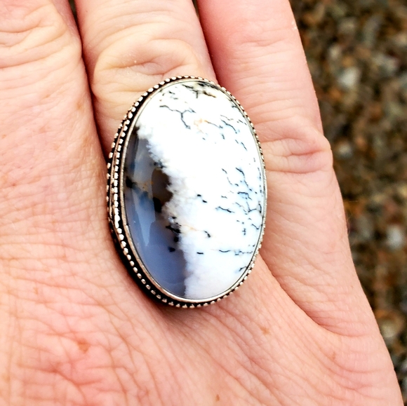 New Dendritic Opal 925 Silver Ring. - Picture 9 of 12